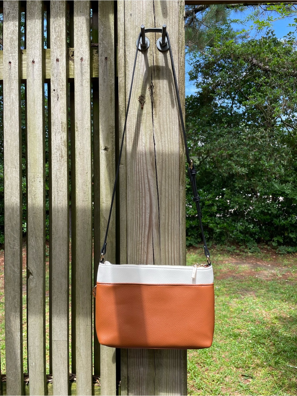 Anne Klein White and Orange Crossbody with Gold Accents - Picture 2 of 10